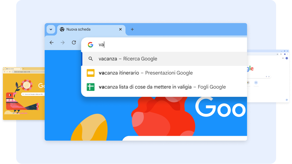 La ricerca 'va' mostra i documenti Vacanza. Toccando sulla scorciatoia Fogli, si apre il foglio Lista di cose da mettere in valigia per la vacanza.